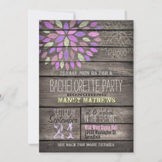 Invitation Purple, Rose, Vert ; soirée de bachelorette rustiq