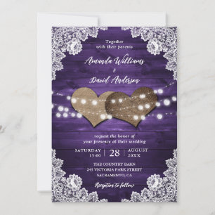 Invitation Purple Rustique Burlap Lights Mariage