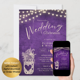 Invitation Purple Rustique Mason Jar Mariage NUMÉRIQUE et imp