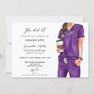 Invitation Purple Scrubs Nurse Photo Elle L'A Fait Graduation