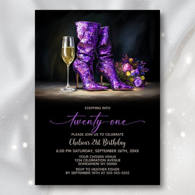 Invitation Purple Sequin Boots 21st Birthday Party (Créateur téléchargé)