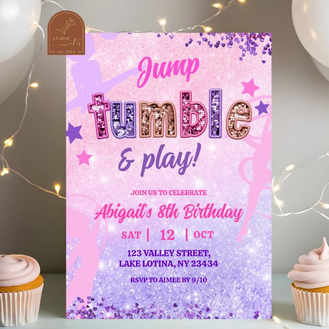 Invitation Purple Sequin Girl Gymnastic Birthday (Créateur téléchargé)