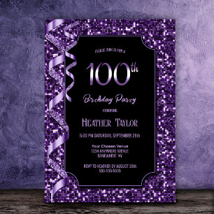 Invitation Purple Sequins 100e fête d'anniversaire