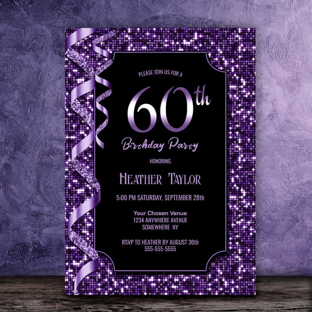 Invitation Purple Sequins 60e fête d'anniversaire (Créateur téléchargé)
