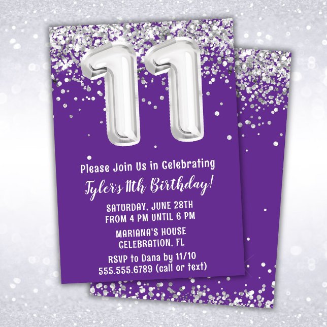 Invitation Purple Silver 11e fête d'anniversaire (Créateur téléchargé)