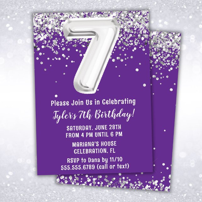 Invitation Purple Silver 7e fête d'anniversaire (Créateur téléchargé)
