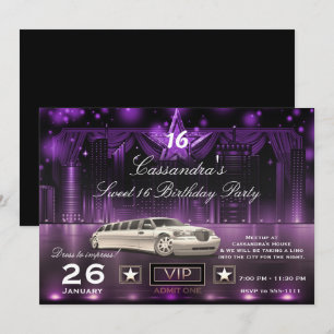 Invitation Purple & Silver City Lumières Limo fête d'annivers
