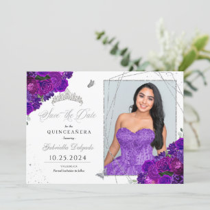 Invitation Purple & Silver Quinceañera Enregistrer La Date Ph