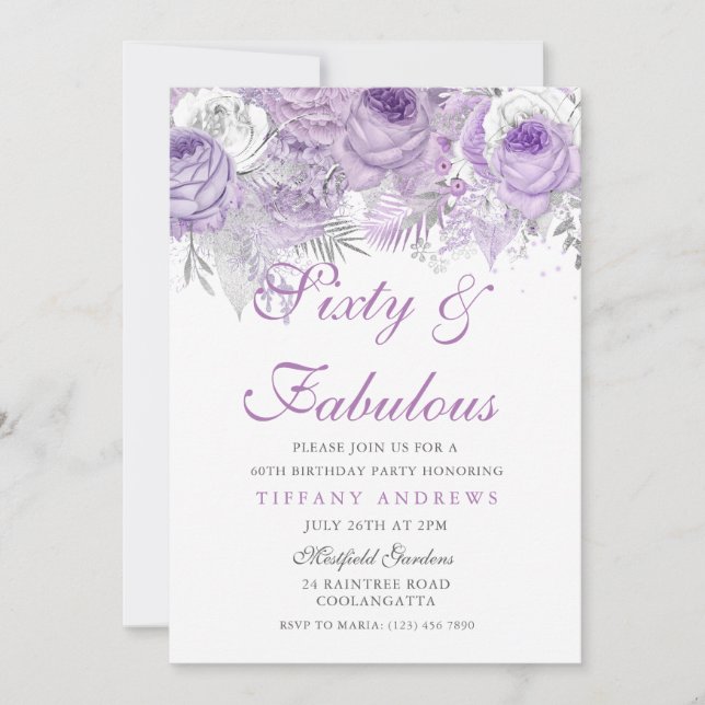 Invitation Purple Silver Soixante et fabuleux 60e anniversair (Devant)