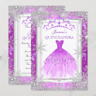 Invitation Purple Silver Winter Wonderland Quinceanera Party