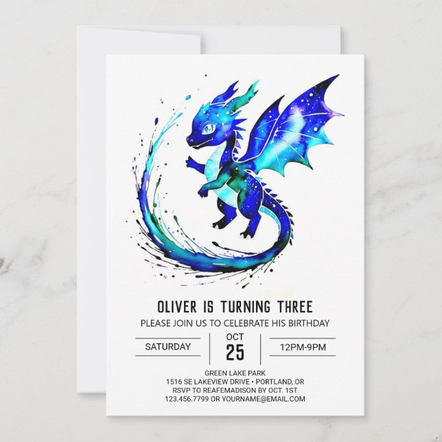 Invitation Purple Simple Dragon Digital Boy Anniversaire (Devant)