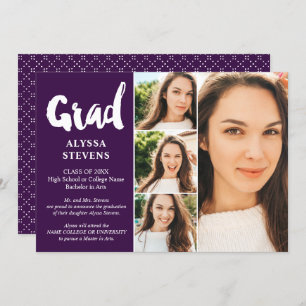 Invitation Purple simple Grad script 4 photos graduation