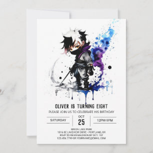 Invitation Purple Simple Ninja Boy Digital Anniversaire