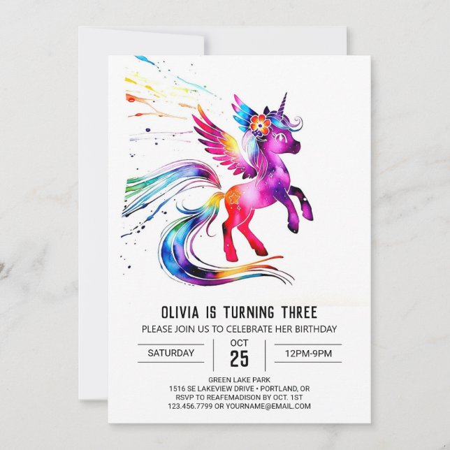 Invitation Purple Simple Unicorn Digital Anniversaire (Devant)