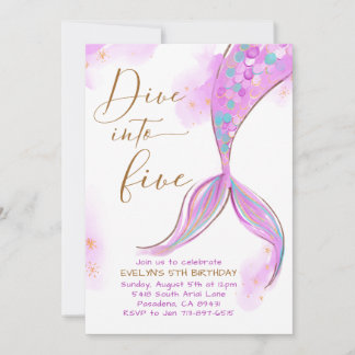 Invitation Purple Sirène Plonger Dans Cinq Anniversaires