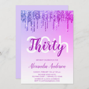 Invitation Purple Sparkle Parties scintillant 30e fête d'anni