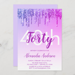 Invitation Purple Sparkle Parties scintillant 40e fête d'anni