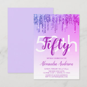 Invitation Purple Sparkle Parties scintillant 50e fête d'anni