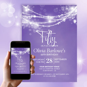 Invitation Purple String Lights 50e fête d'anniversaire