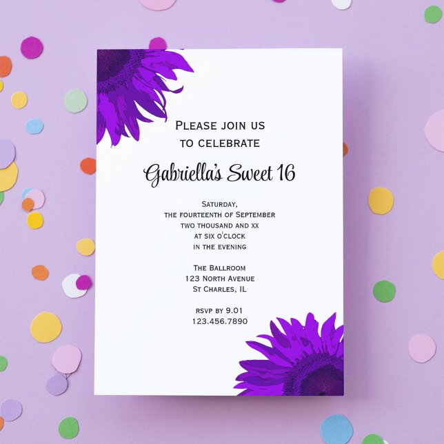 Invitation Purple Sunflower Sweet 16 Anniversaire (Créateur téléchargé)