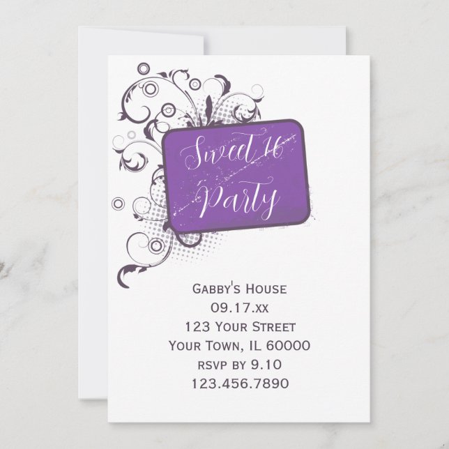 Invitation Purple Sweet 16 Anniversaire (Devant)
