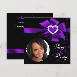Invitation Purple Sweet 16 Anniversaire Fête Coeur Photo