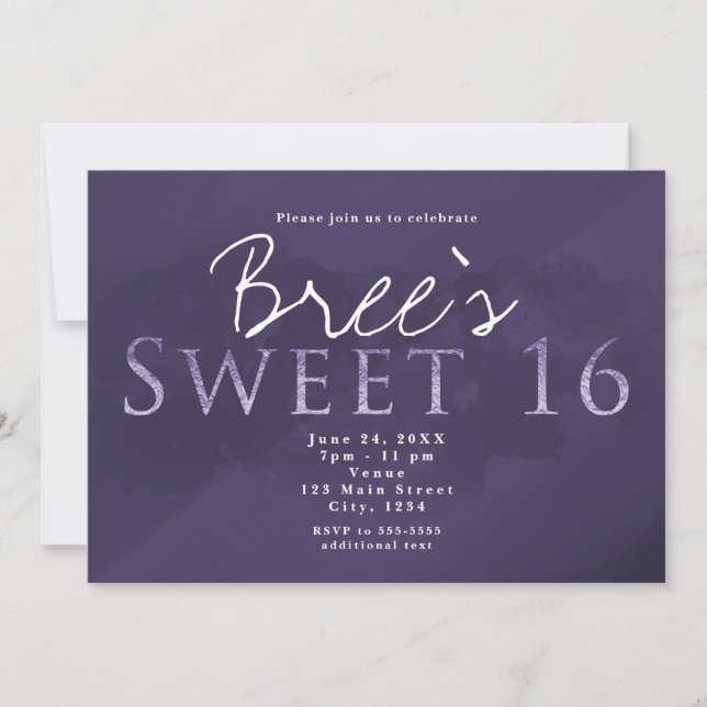 Invitation Purple SWEET 16 Chic Soirée d'Anniversaire élégant (Devant)