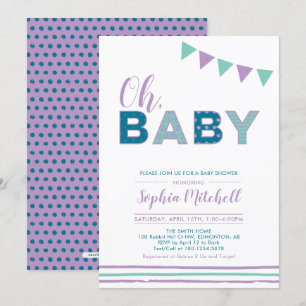 Invitation Purple & Teal Typographie Moderne Fille Baby Sho