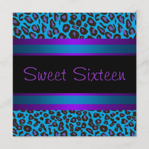 Invitation Purple Turquoise Leopard Sweet 16 Anniversaire