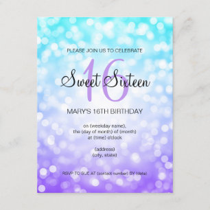 Invitation Purple Turquoise Sweet 16 Lumières Parties scintil