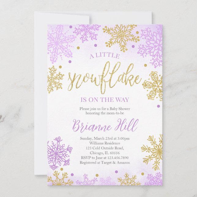 Invitation Purple Un Petit Baby shower De Flocon De Neige (Devant)