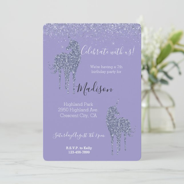Invitation Purple Unicorn Glitter (Debout devant)