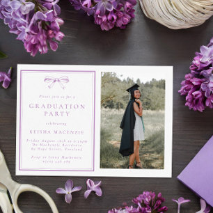 Invitation Purple Vintage Bow Photo Graduation Party