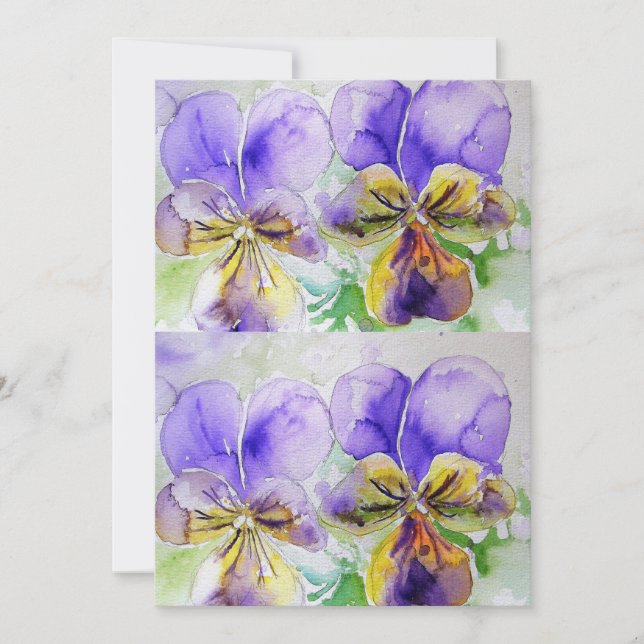 Invitation Purple Viola pansy Aquarelle Anniversaire Invitati (Devant)