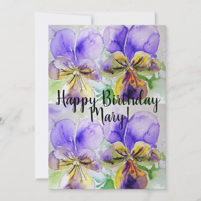 Invitation Purple Viola pansy Aquarelle Anniversaire Invitati (Devant)
