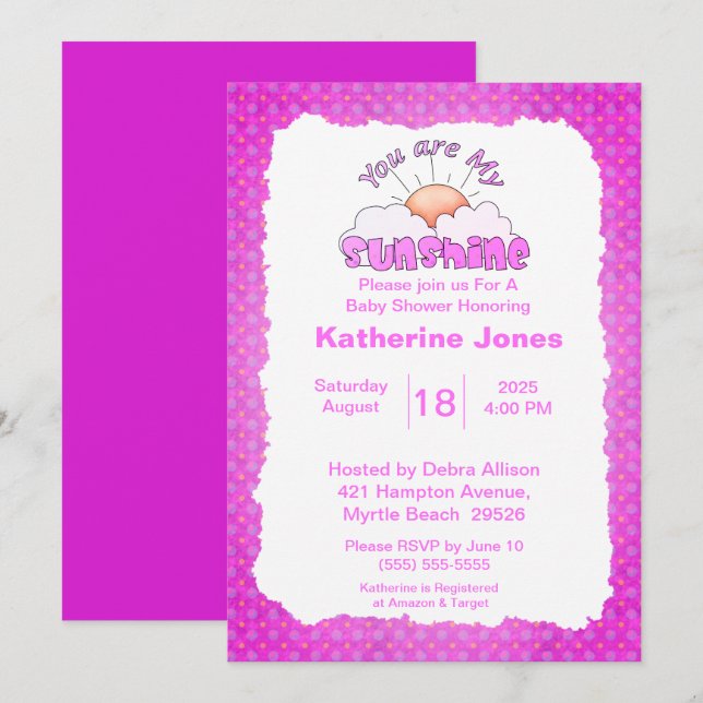 Invitation Purple Vous Êtes Mon Baby shower Sunshine (Devant / Derrière)