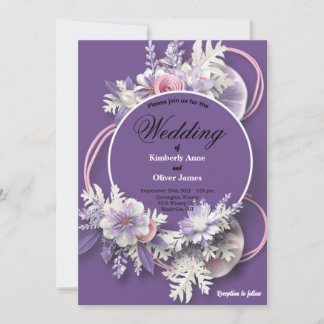 Invitation Purple Wedding and florals white and pink