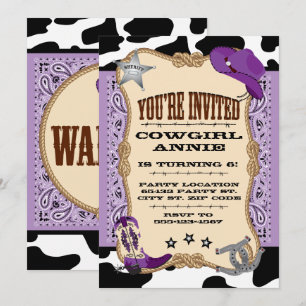 Invitation Purple Western, Cowgirl Birthday Party