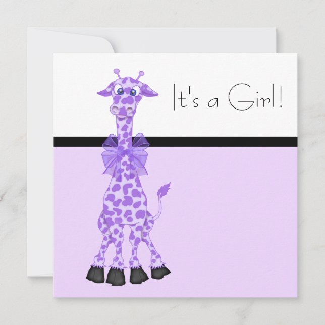 Invitation Purple Whimsy Giraffe Baby Girl Douche (Devant)