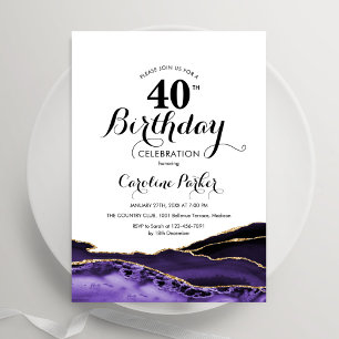 Invitation Purple White Gold Agate 40e anniversaire