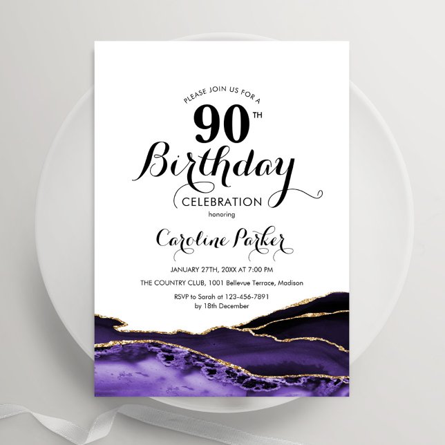 Invitation Purple White Gold Agate 90e anniversaire (Créateur téléchargé)