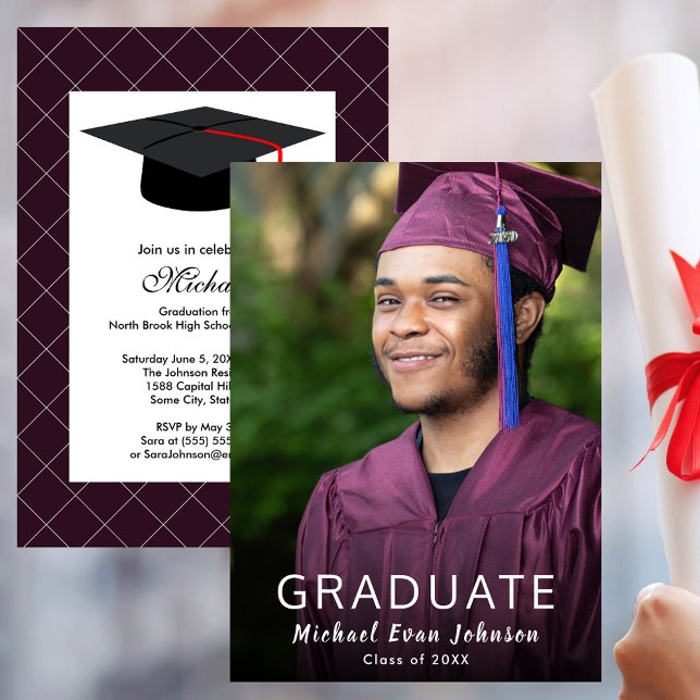 Invitation Purple White Photo Graduation Classe du Parti (Purple White Photo Graduation Class of Party Invitation)