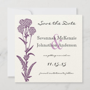 Invitation Purple Wild Flower Branch Mariage Enregistrer la d