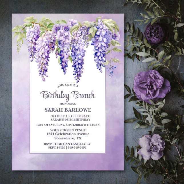 Invitation Purple Wisteria Floral Anniversaire Brunch (Créateur téléchargé)