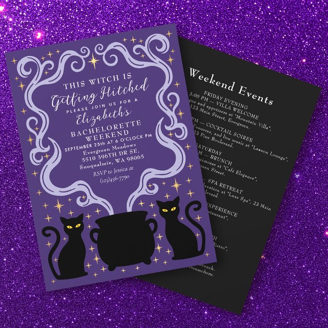 Invitation Purple Witchy Getting Hitched Bachelorette Weekend (Créateur téléchargé)