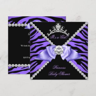 Invitation Purple Zebra Baby shower fille princesse Diamond