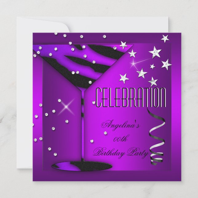 Invitation Purple Zebra Glass fête d'anniversaire (Devant)