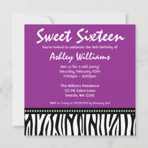 Invitation Purple Zebra Sweet 16
