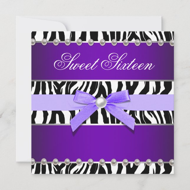 Invitation Purple Zebra Sweet 16 Anniversaire (Devant)