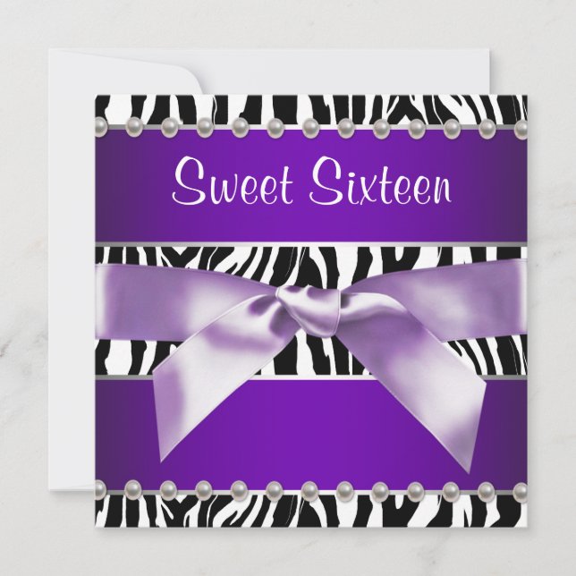 Invitation Purple Zebra Sweet 16 Anniversaire (Devant)
